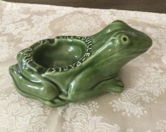 RESTORATION HARDWARE Ceramic FROG Ashtray / Grenouille Paris Green Majolica Glaze Frog / Majolica Frog Ashtray Pottery / Grenouille Paris
