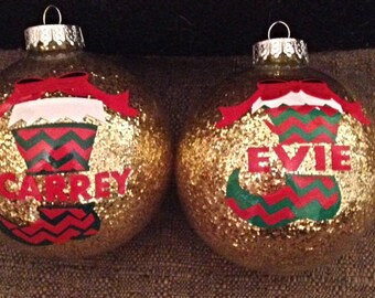 Personalized Glass Christmas Ornaments, Split Stocking Ornaments, 4" Ball Ornaments