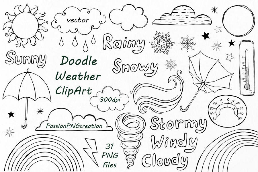 Doodle Weather Clipart PNG vector EPS AI hand drawn clip