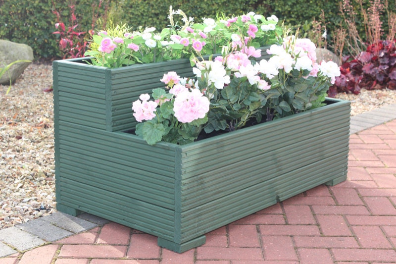 Large Wooden Garden Step Planter Lovely Two Tiered Trough Zoom