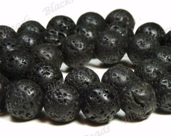 8mm Black Natural Lava Rock Beads - 15.5 Inch Strand - Round Lava Beads - BB2