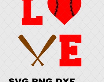 Love Baseball Bat Heart Svg Png and SVG DxF File Instant Download Sports Shirt Design Svg Sports SVG Baseball Svg Png DxF