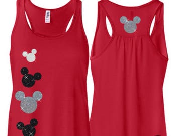 Disney minnie castle design glitter customized women tank - tshirt - vneck for adults and youth - toddlers - real glitter washable