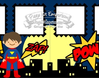 Scrapbook Page Kit Super Hero Comic Superman 2 page Scrapbook Layout Kit 036