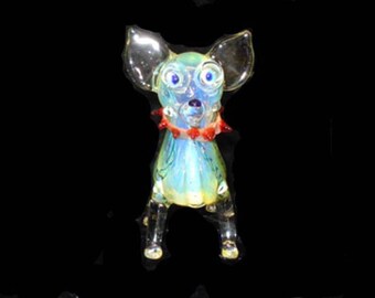 Hand blown glass chihuahua pipe.