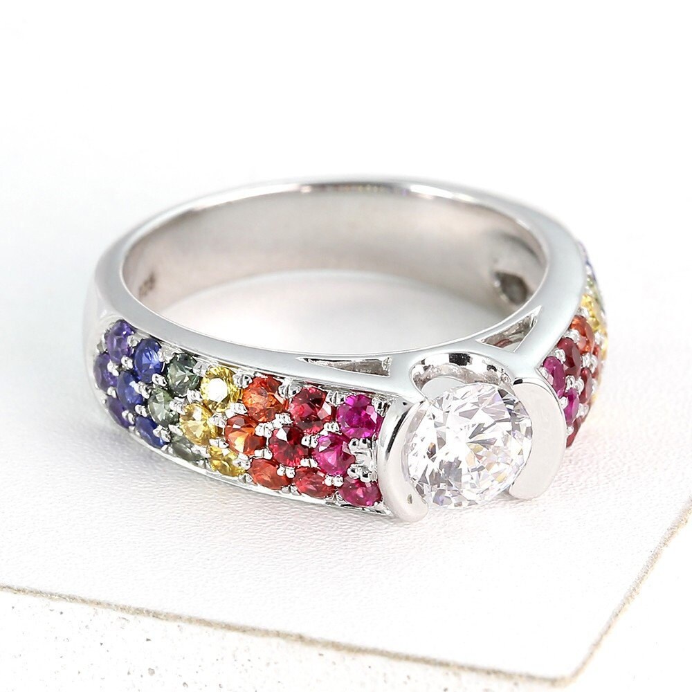 LGBT Pride Ring Engagement Wedding Band Sterling Silver