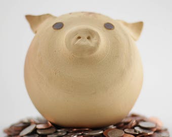 Large Piggy Bank| Cute Ceramic Piggy Bank| Handmade Folk Art Piggy Coin Bank| Cute Brown Piggy Gift| Piggy Decor| In Stock & Ready to Ship!