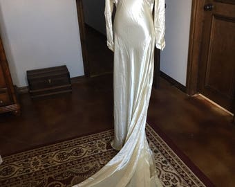 Stunning 1930s Silk Satin and Lace Wedding Gown