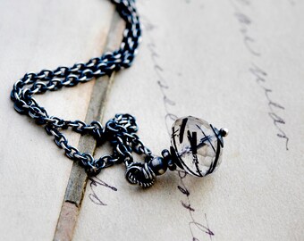 Tourmalinated Quartz, Tourmalinated Necklace, Tourmalinated Pendant, Crystal Necklace, Sterling Silver, Quartz Necklace, PoleStar