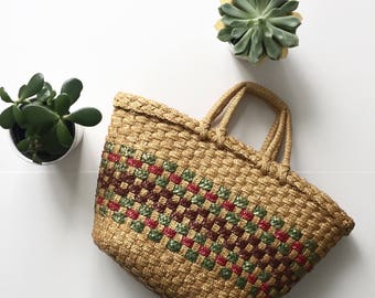 Vintage Woven Straw Basket Bag 60s/70s