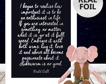 A3/A4 Roald Dahl Inspirational Quote Print, Foil Print, Roald Dahl Poster, Typography Quote, Modern Home Decor Gold Silver Rose Gold Decor