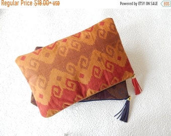 CLEARANCE - Upholstery pouch, navy multi pouch, rust purse, zipper pouch, lined pouch, flat pouch, womens accessory, choose from 2 colors