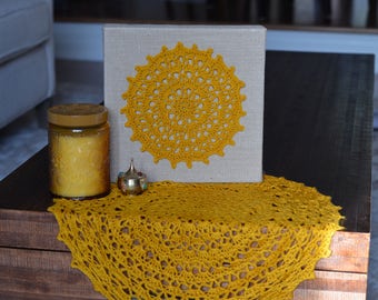 Mandala Wall Hanging, Canvas Art, Home Decor - mustard