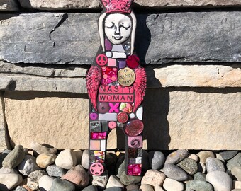 Nasty Woman. (Handmade Mixed Media Mosaic Junk Assemblage Art Doll by Shawn DuBois)