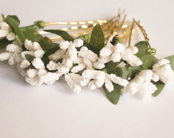 Bridal Hair Accessories, white lily, white flora Hair Bobby Pin set 12