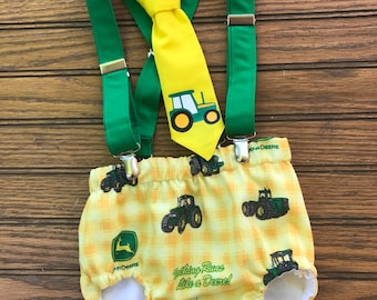 John Derre tractor smash cake birthday outfit