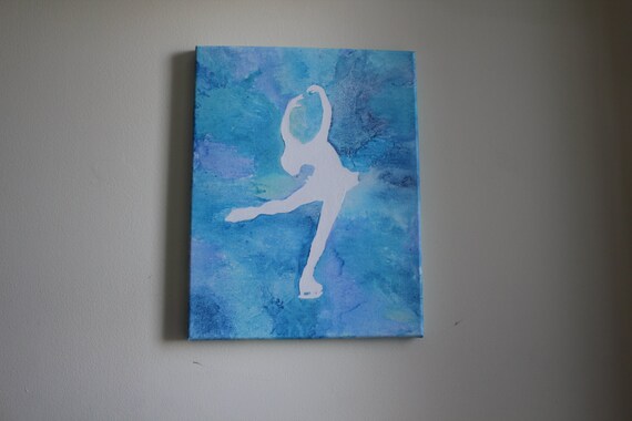 Ice Skating Silhouette Art Melted Crayon Blue Canvas Ice Skating Silhouette Art Melted Crayon Blue Canvas
