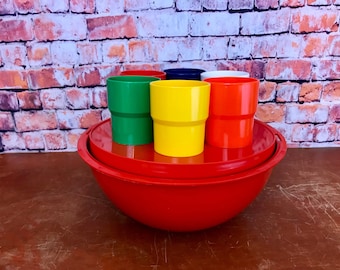 Mid-Century Modern Red 70's Picnic Ball by Ingrid-Service for 6, Retro picnic ball