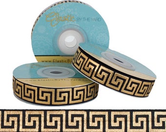 Black with Metallic Gold Maze - Fold Over Elastic - 5 YARDS