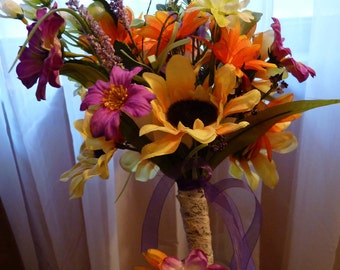 Vibrant wildflower bouquet with FREE matching boutonniere