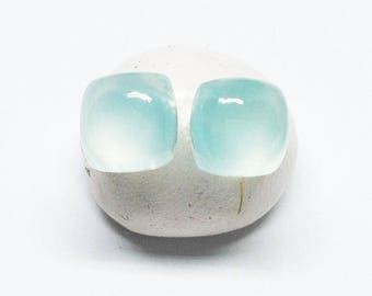 Chalcedony Gemstone . 6mm Squares . Sterling Silver Posts Studs Earrings . Pale Baby Blue Earrings . Free Shipping . Minimalist . E16070