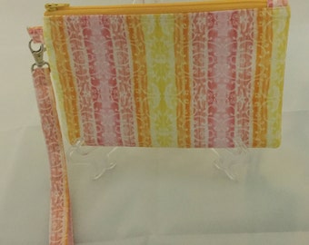 Yellow and Pink Striped Wristlet