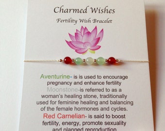 Fertility gemstone bracelet, IVF, Fertility wish, Gemstone healing bracelet, Pregnancy, Dainty bracelet, Adjustable silver bracelet,