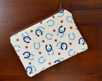 Horseshoe Zipper Pouch, Horse Wallet, Riley Blake Horseshoes, Loyalty Card Holder, Credit Card Wallet