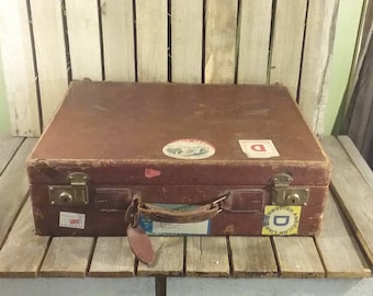 Worn Out Leather Suitcase, Antique Leather Luggage,