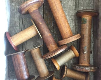 Set of 9 ANTIQUE WOOD SPOOLS