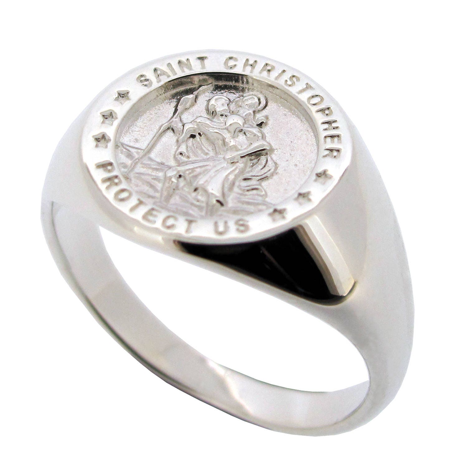 Men&#39;s Silver St Christopher Signet Ring Saint