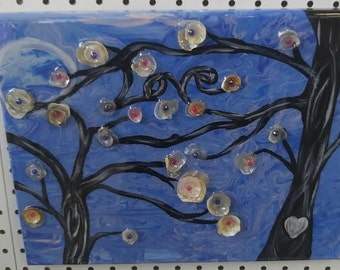 Love Blossoms SW Florida Jingle and Coquina Shells, Acrylic Paint & Resin 11" x 14" Artwork