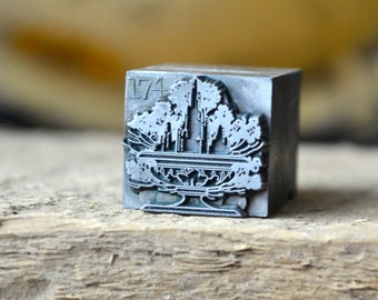 Skyscraper Letterpress Printer's Blocks / Letterpress Stamp / Empire State Building / Vase with Flowers and Skyscraper