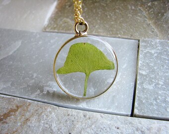 Ginkgo Necklace, Pressed Leaf Necklace, Pressed Flowers Necklace, Nature Lovers Jewelry, Botanical Jewelry