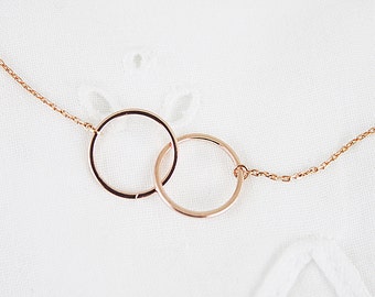 Double Circle Necklace Bridesmaid Necklace Bridesmaid Gift Rose gold Two Circle Necklace