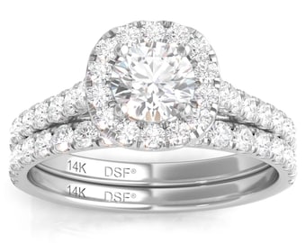 Diamond Studs Forever 14K White Gold Diamond Halo Wedding Ring Set (1.33 Ct tw, IGI USA Certified GH/I1)