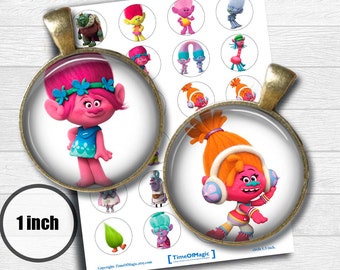 Trolls 2016 Dreamworks Digital Collage Sheet 1" inch 25mm Bottlecap Printable Image Download for pendants magnets cupcake topper