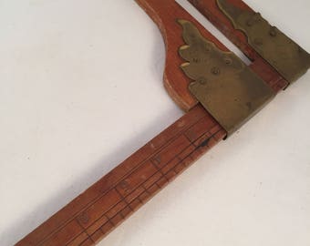 Rustic Vintage Solid Wood Slide Ruler with Brass Accent, 21 Inch Long Ruler, Collectible Piece