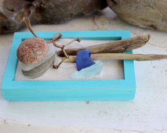 Colors of the Sea Sand Garden with Seaglass , Driftwood and Lake Stones , Mermaid Style , Beach coffee Table Decor, Zen Garden
