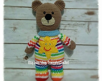 crochet rainbow teddy bear