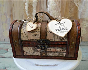 World-map-wedding advice box wishes to the bride and groom small trunk advice trunk holder advice wishes sign vintage inspired map travel