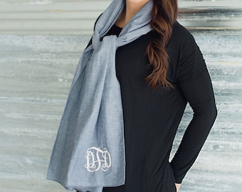 SALE Chambray Personalized Scarf – Monogrammed Winter Scarf Monogram Scarf Large Warm Scarves Gift for Her Christmas gift for her