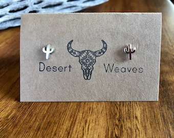 Cactus earrings, sterling silver earrings, dainty earrings, southwestern earrings, silver saguaro cactus earrings, tiny cactus studs