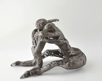 Contemporary art, metal sculpture, Mother and son hug, Unique home decor, modern art, abstract sculpture