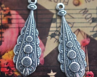 TWO Boho Style Brass Pendants, Brass Stampings, Earring pendants, Sterling Silver Ox, Jewelry and Craft Supplies