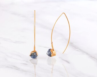 Edgy Raw Sapphire Earring, Blue Sapphire Earrings, September Birthstone Earrings, Raw Crystal Earrings, Rough Sapphire Earrings, Unique Gift