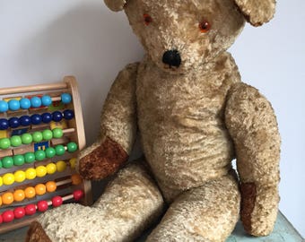 Antique Teddy Bear, Vintage Teddy Bear, English Bear, straw filled teddy bear, antique childerns toy,