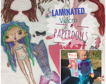 Completely Handmade, Mermaid, Paper Doll with clothes, gift for girl, Dolls, Doll clothes