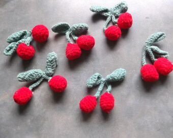 Crocheted Cherries and Stems Add to Clothing--Home Decor--Crafts--Etc.