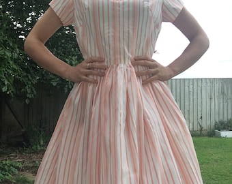 Vintage Striped Dress - 1960s Vintage Dress - Fit Flare Dress - Vintage Peach Dress - Small Vintage Dress - Vintage Summer Dress